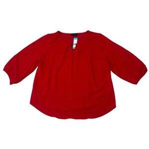 FORTUNE IVY‎ Red Estrella Key Hole Mixed Material Blouse 1X